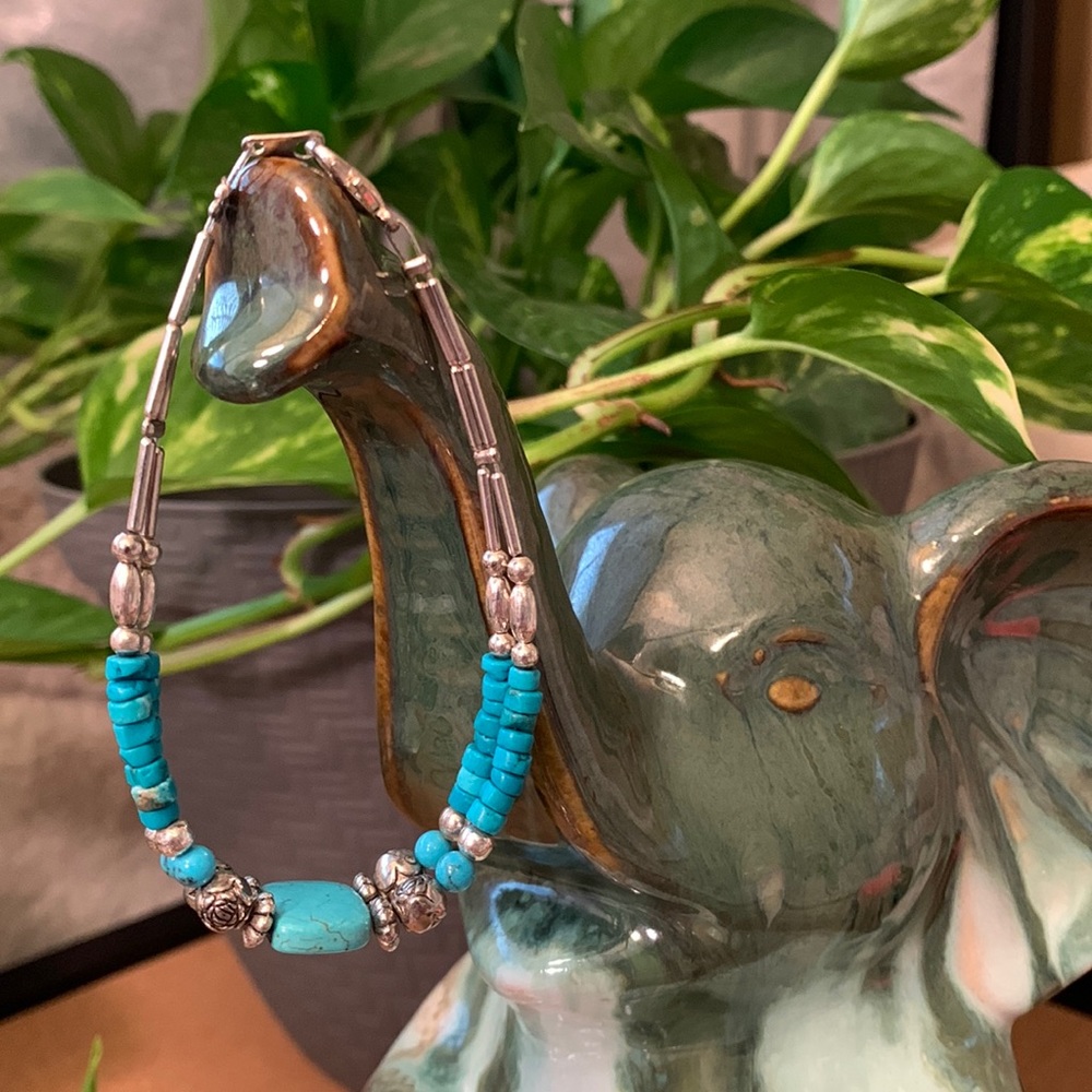 Turquoise and silver crafted artisan bracelet..pretty boho southwest vibe!